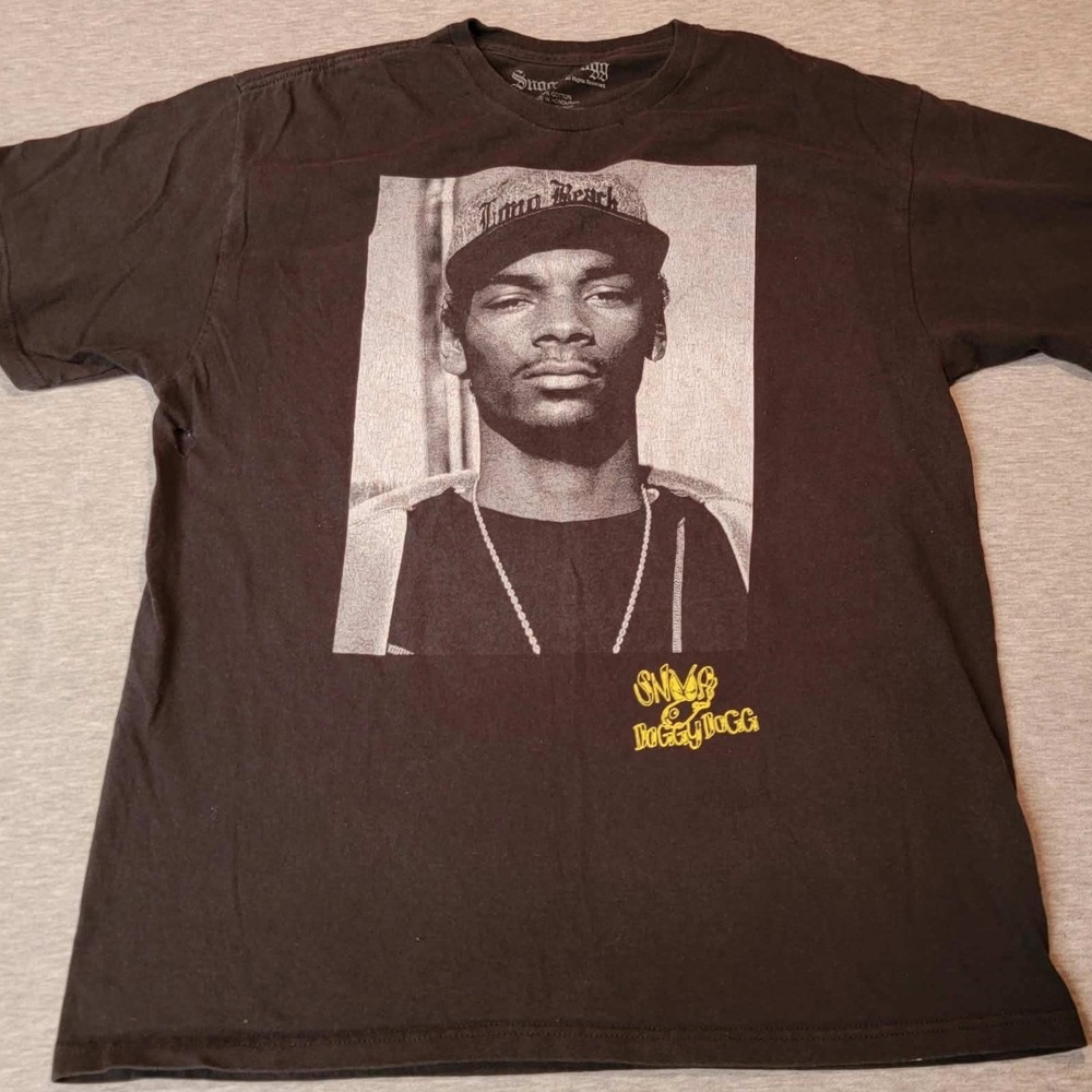 Snoop Dogg T Shirt Mens L Black Portrait Graphic Tee Hip Hop Streetwear Cotton